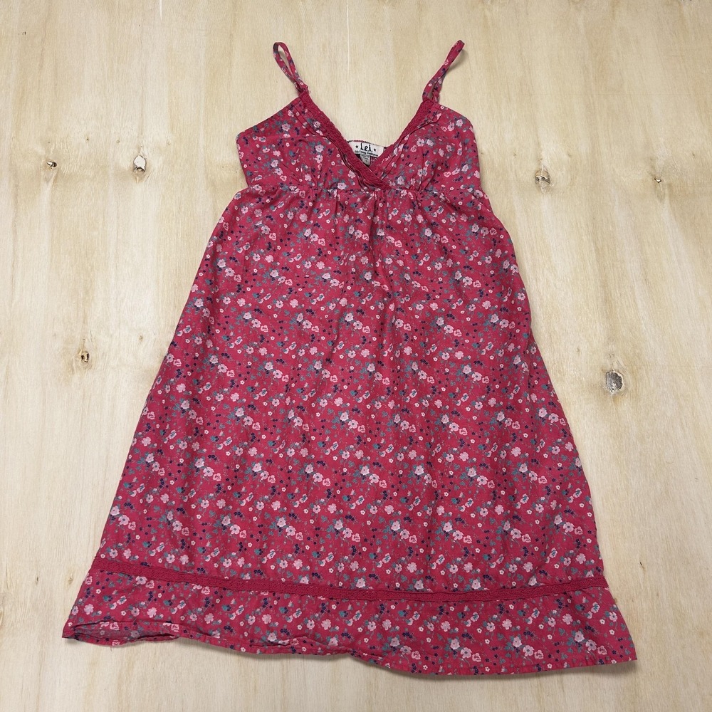 Y2K L.e.i Dress Womens Small Pink Floral Smocked V Neck Strappy Sundress Casual
